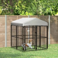 Kennel Recinto per Cani di Taglia Piccola e Media, Galline e Anatre con Tettuccio, 122x122x13 cm