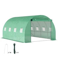 Serra Tunnel da Giardino 3 x 4 x 2 m con Porta Avvolgibile e Grandi Finestre, in Acciaio Zincato e PE, Verde