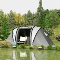 Tenda da Campeggio per Famiglie da 4-5 Persone con 2 Camere 3 Finestra, Sacco da Trasporto, Impermeabile, 450L x 220l x 180Hcm, Grigio