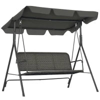 Dondolo da Giardino 3 Posti con Tettuccio Regolabile in Rattan PE, 167x112x153cm, Grigio Scuro