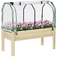 Letto per Orto in Cassetta con Serra da Giardino, Portapiante da Esterno in Legno e PE per Fiori e Verdure, 121x55x117cm