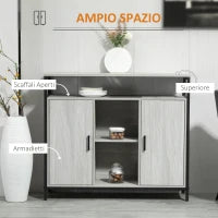 Credenza Moderna in Legno con 2 Armadietti e Ripiani, Mobile Cucina e per Ingresso Grigio Chiaro, 100x34x87.2cm