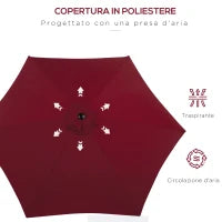 Ombrellone da Giardino 2.6x2.4 m con Manovella e Testa Inclinabile, in Alluminio e Poliestere