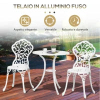 Set da Giardino 3 Pezzi in Alluminio Bianco, 2 Sedie da Esterno 45x42x85.5 cm e Tavolino Rotondo Ø61x66.5 cm