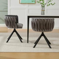 Set da 2 Sedie Girevoli a 180° con Supporto Lombare Ergonomico e Rivestimento Effetto Velluto, 56x50x70 cm, Grigio