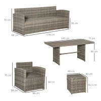 Set Salotto da Giardino in Rattan PE con Divano 3 Posti, 2 Poltrone, 2 Sgabelli e Tavolo, Grigio