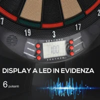 Bersaglio a freccette elettronico in PP con 6 Freccette e Tabellone segna Punti, 44x39.5x 2.2cm, Nero