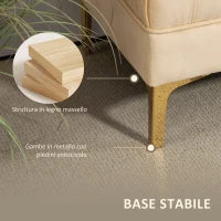 Panca Fondo Letto Imbottita con Rivestimento Trapuntato in Tessuto Effetto Velluto, 118x45x42 cm, Beige