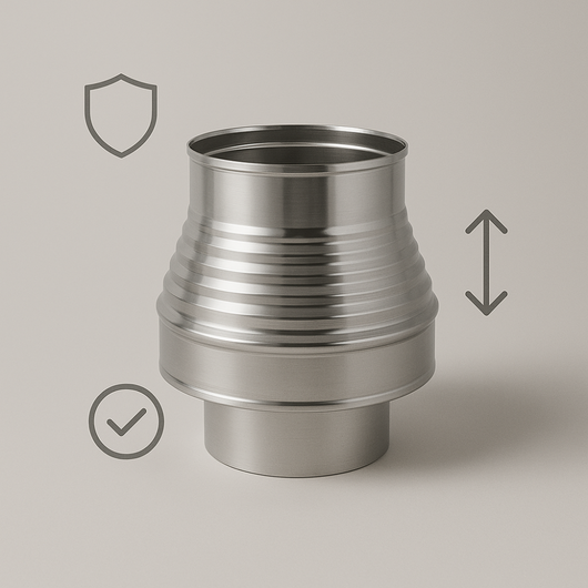 Aumento canna fumaria acciaio inox mono parete sp. 0,5 mm finitura ba lucida *** misura Ø 200/250 mm, confezione 1