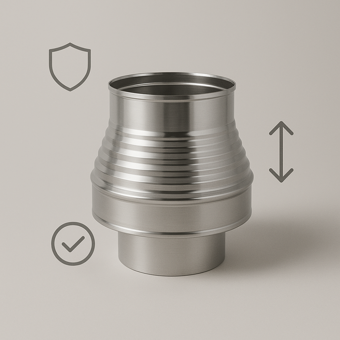 Aumento canna fumaria acciaio inox mono parete sp. 0,5 mm finitura ba lucida *** misura Ø 200/250 mm, confezione 1