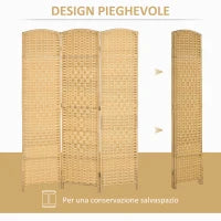 Paravento a 3 Ante Pieghevole per Interni Autoportante e Intrecciato, 135x180 cm, color Legno