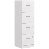 Armadio per Ufficio a 4 Cassetti con 2 Serrature e Barra Portadocumenti, in Legno, 40x42x130.8 cm, Bianco