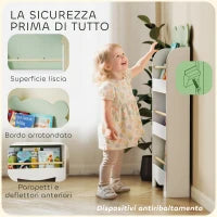 Libreria per Bambini con 3 Ripiani a Forma di Orsetto con Barriere Frontali, 55x15x110 cm, Verde