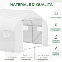 Serra per Orto a Tunnel con 6 Finestre e Porta Avvolgibile, Serra da Giardino a Tunnel in PE con Tubi in Metallo, per Piante e Frutto, 4.5x3m, Bianco