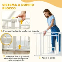 Cancellino per Cani Regolabile con Estensioni, Porta per Gatti e Apertura a Una Mano, 76-104x77cm, Bianco