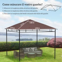 Tetto di Ricambio 3x3m, Telo Sostitutivo per Gazebo da Giardino in Poliestere con Foro di Ventilazione, Color caffè