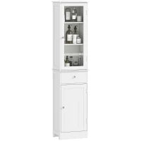 kleankin Mobile Colonna Bagno Salvaspazio con Armadietto, Cassetto e Ripiani in MDF, 40x27x171.5cm, Bianco