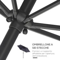 Ombrellone da Giardino 2.6x2.4 m Inclinabile con Manovella, in Alluminio e Poliestere Grigio e Nero