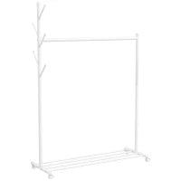 Appendiabiti con Ruote, 5 Ganci, Barra per Appendere e Ripiano Inferiore 20x43x171 cm Bianco