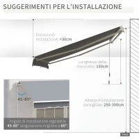 Tenda da Sole per Esterno Avvolgibile a Manovella in Metallo e Alluminio, 395x245 cm, Grigio