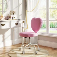 Sedia per Scrivania a Forma di Cuore con 5 Rotelle e Altezza Regolabile in Tessuto Rosa, 42x50x79-89cm