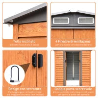 Capanna da Giardino in Acciaio e PP con Prese d'Aria, 197x163x178-200 cm, Marrone