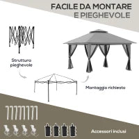 Gazebo Pieghevole 4x4 con Borsa da Trasporto, Picchetti, Funi e Sacchi di Sabbia Inclusi, 392x392x283 cm, Grigio