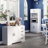 Credenza Cucina Alta con 2 Armadi, 4 ripiani con 5 scomparti ciascuno,Mobile Buffet Stile Country, 70x40x170cm, Bianco e Nero| Aosom Italy