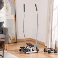 Stepper Fitness con Maniglia e Bande Elastiche, Stepper con Monitor LCD per Allenamento a Casa e Palestra, Argento