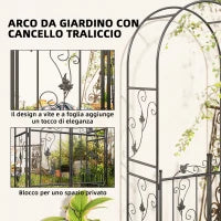Arco da Giardino con Cancello, Traliccio per Piante Rampicanti in Metallo, 2.2x1 m, Nero