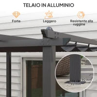 Pergola Gazebo 3x3 m con 8 Fori di Drenaggio, in Alluminio, Metallo e Poliestere, Grigio Scuro
