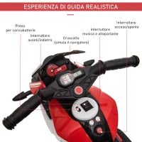 Moto Elettrica per Bambini 3-5 Anni Max. 25kg con Luci, Musica, Batteria 6V e Velocità 3km/h, 86x42x52 cm, Rossa