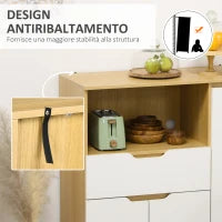 Mobiletto per Microonde con Ripiano Aperto, Armadietti e Cassetto, 90x40x98.5cm Bianco e Legno