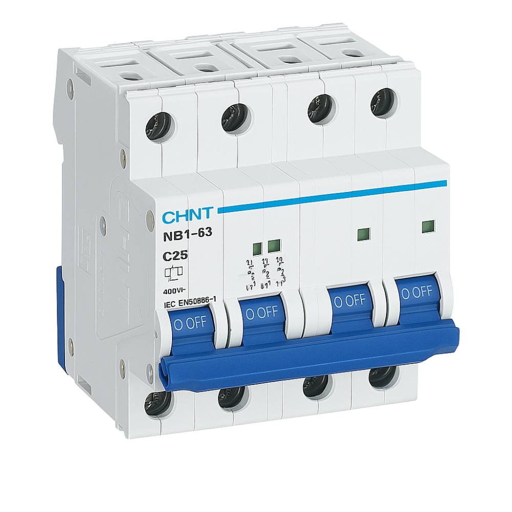 Interruttore magnetotermico 4p 6ka curva c chint serie nb1-63 da quadro din *** ampere 25 ampere, confezione 1