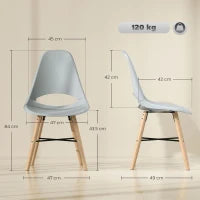 Set di 2 Sedie da Pranzo in Plastica e Legno Stile Nordico con Schienale Curvato, Grigio