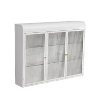 Armadio a Muro a 3 Ante in Vetro con Design Curvo, Spazio di Archiviazione Versatile，per Soggiorno e Bagno, 90×20×70 cm, Bianco