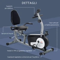 Cyclette Orizzontale Recumbent con 8 Livelli di Resistenza, Schermo LCD e Seduta Regolabile, 122-137x62x103 cm