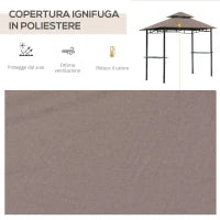 Gazebo Riparo per Barbecue BBQ Tendone da Esterno Doppio Tetto in Poliestere, 245 x 148cm, Caffè