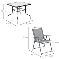 Set Tavolo con 4 Sedie da Giardino Pieghevoli e Foro per Ombrellone, Nero