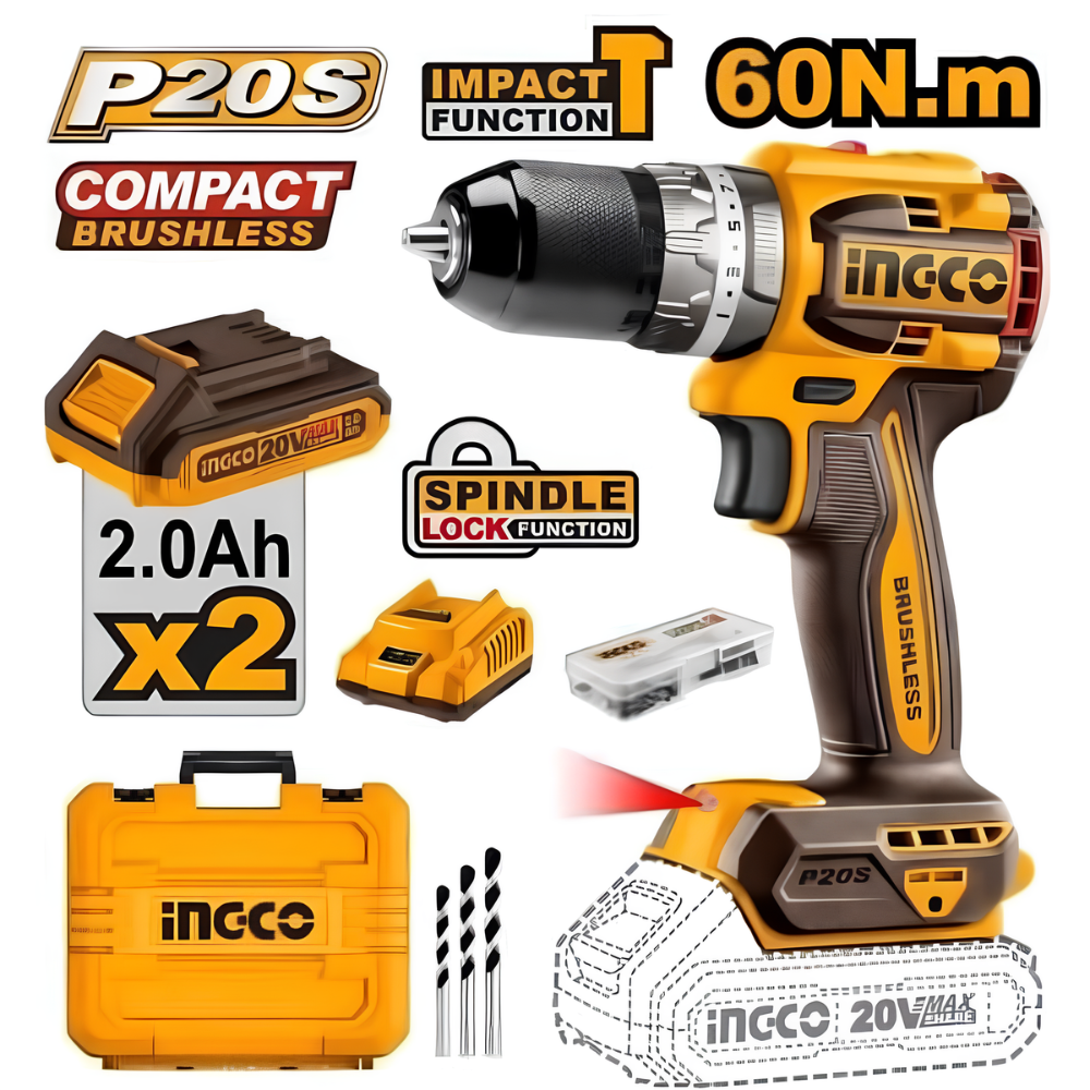 Trapano percussione 20v 1 caricabatterie 2 batterie 2ah valigetta inclusi