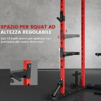 Stazione Fitness con Supporto per Bilanciere e Barra per Trazioni e Dip, in Acciaio, 191x153x205 cm, Rosso e Nero