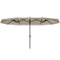 Ombrellone Doppio a 12 Stecche con Manovella, in Poliestere e Acciaio, 450x265x260 cm, Bianco Crema