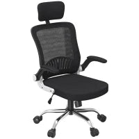 Sedia da Ufficio con Poggiatesta e Altezza Regolabili, Tessuto a Rete e Braccioli Ribaltabili, Nero