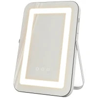 Specchio Trucco con Luci Regolabili a 3 Colori, Presa USB e Specchietto Ingranditore 10x, 31x41.5x3cm, Bianco