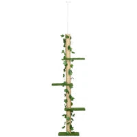 Albero Tiragraffi per Gatti a Soffitto Alto 202-242 cm Regolabile con Asta di Tensione, Verde