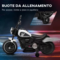 Moto Elettrica per Bambini 18-36 Mesi con Rotelle e Fanale, 76x42x57 cm, Bianco e Nero