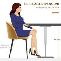 Set di 2 Sedie per Sala da Pranzo e Cucina Imbottite in Velluto, 49x50x77cm, Giallo