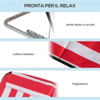 Set 2 Lettini Spiaggia Pieghevoli con Schienale Regolabile a 5 Livelli e Borsa, Rosso