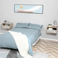 Set 2 Comodini Sospesi con Cassetto e Ripiano 45x35x27.5cm - Grigio e Color Legno