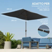 Telo di Ricambio per Ombrellone Rettangolare 3x2 m a 6 Stecche, Poliestere Anti UV 50+, Grigio